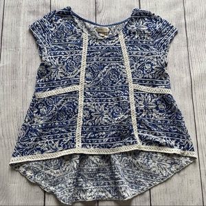 Anthropologie Meadow Rue Flores Blue & White Crochet Top Size Medium